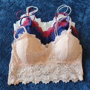 NEVER WORN Lace bralettes 4 PACK beige, blue, burgundy, white